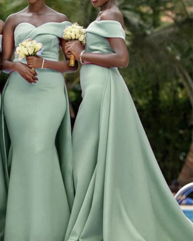 Mermaid Removable One Shoulder Train Bridesmaid Dresses Prom Dresses